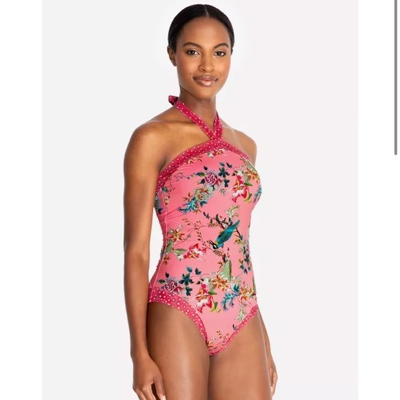 Johnny Was Other - Johnny Was Malakye Halter One Piece Swimsuit Pink Floral Size Small